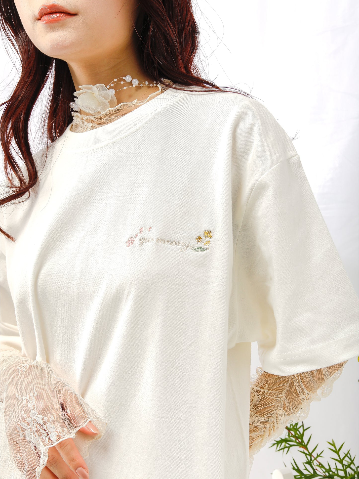 quo canorryロゴ刺繍半袖Tシャツ