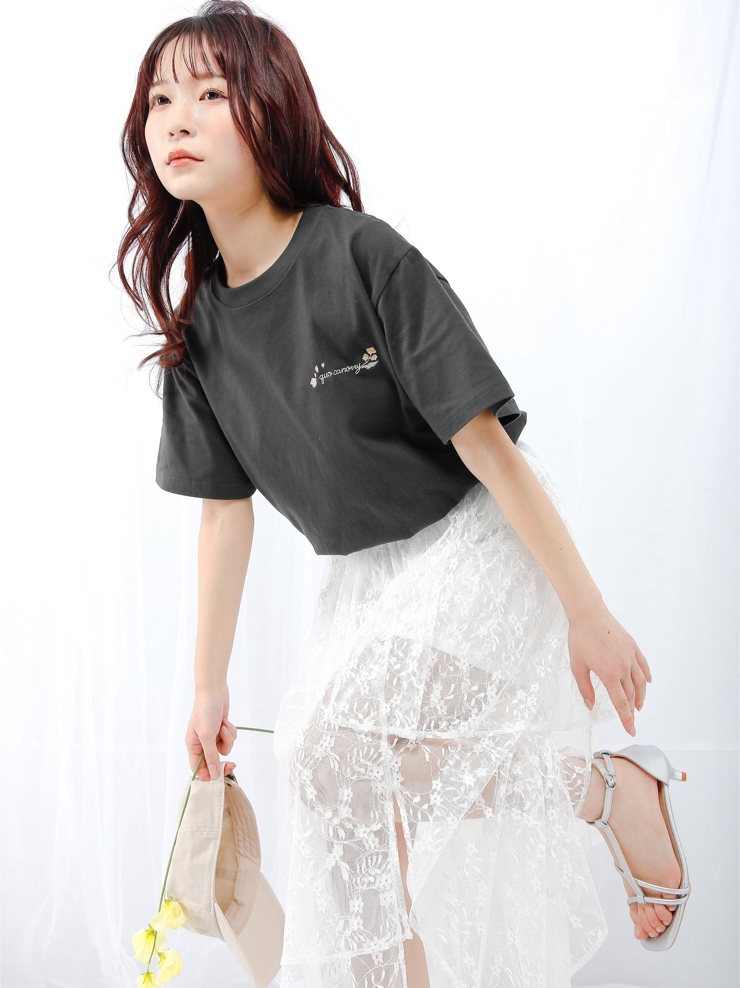 quo canorryロゴ刺繍半袖Tシャツ