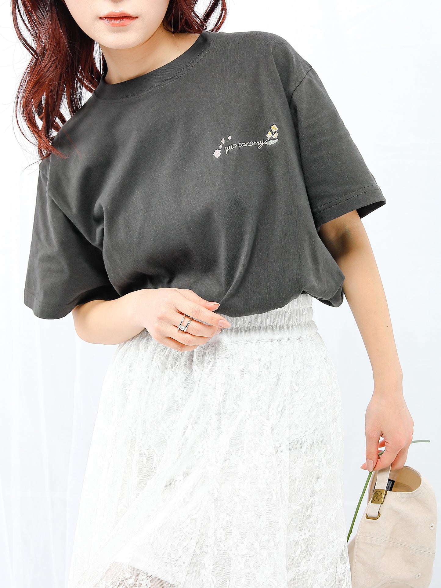 quo canorryロゴ刺繍半袖Tシャツ