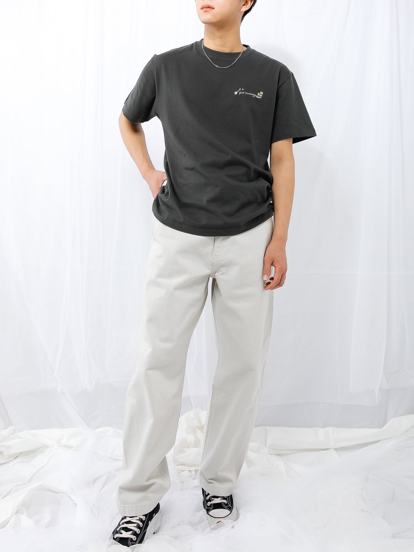 quo canorryロゴ刺繍半袖Tシャツ