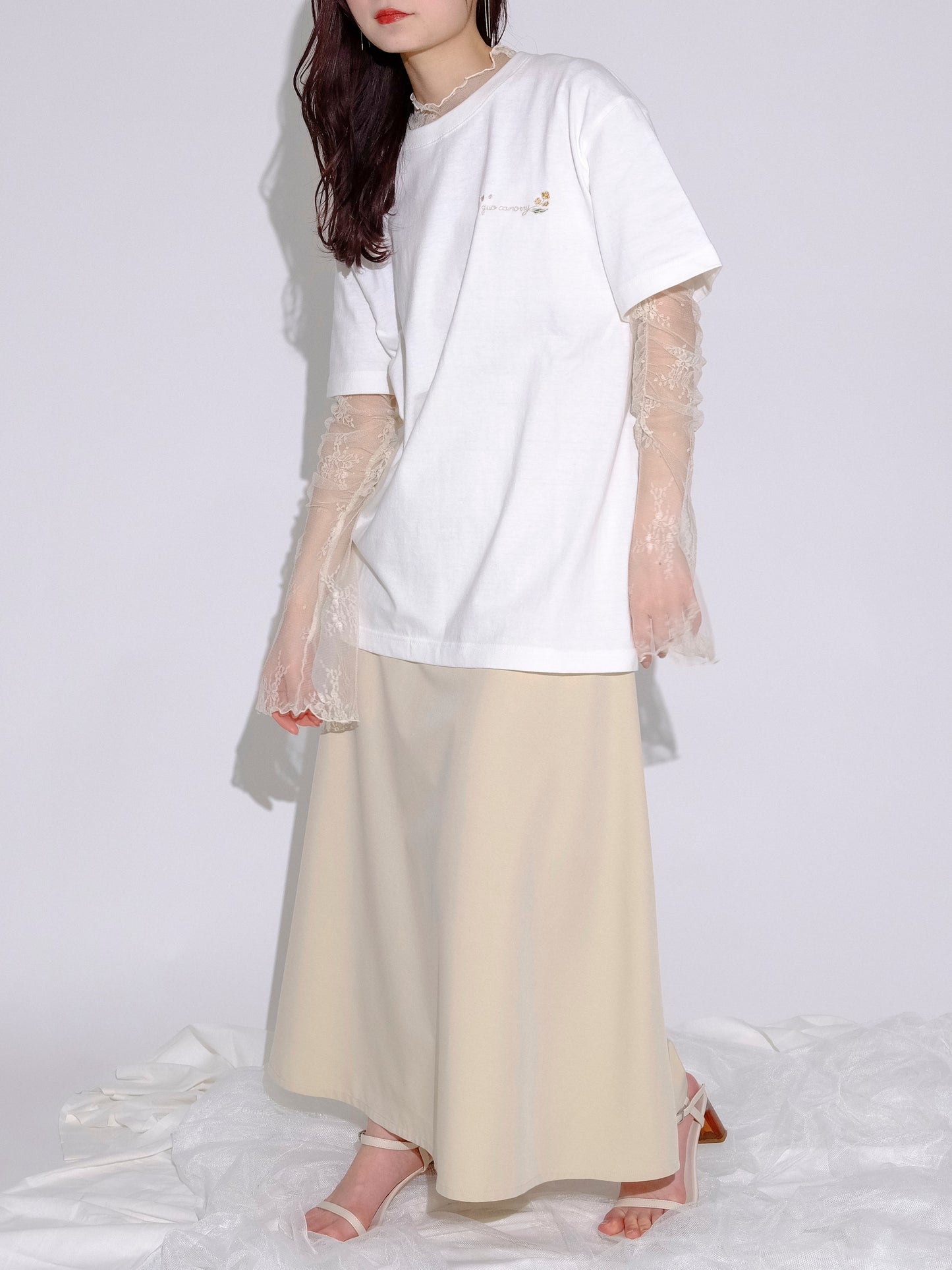 quo canorryロゴ刺繍半袖Tシャツ