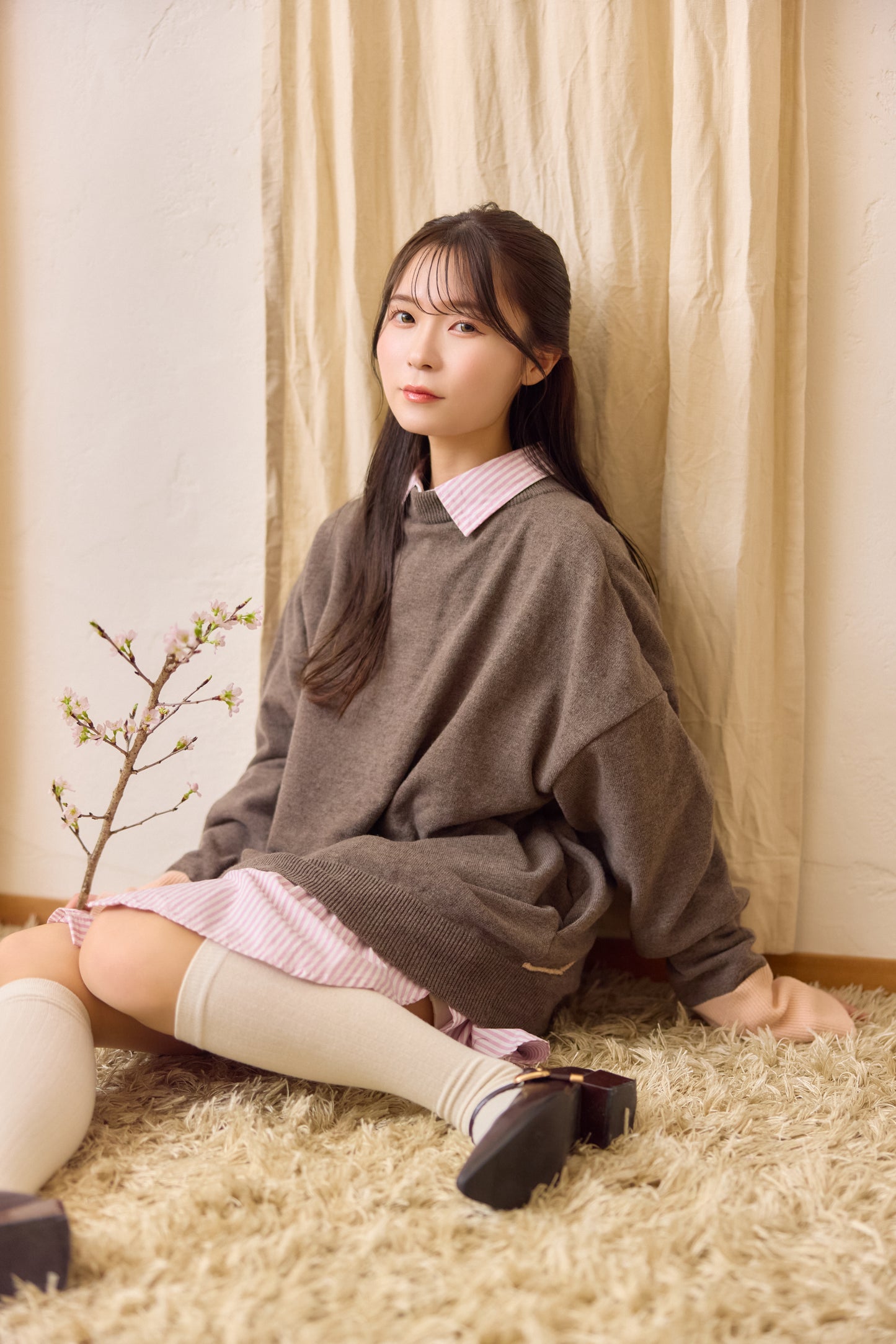 ラメフラワー刺繍2way配色カーディガン