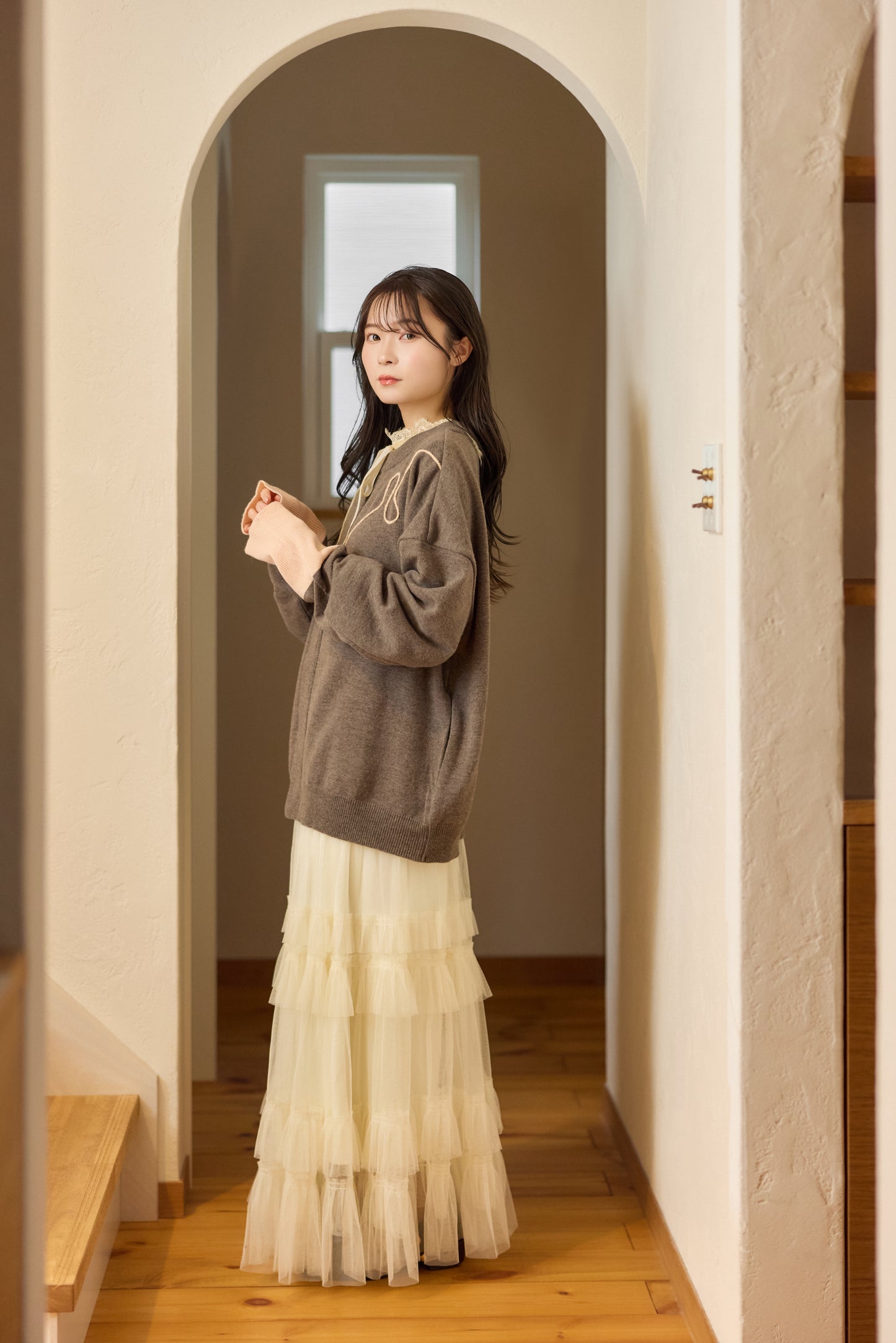 ラメフラワー刺繍2way配色カーディガン