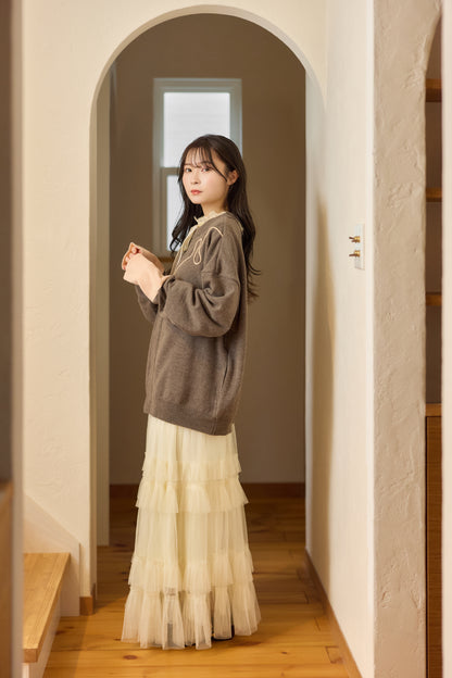 ラメフラワー刺繍2way配色カーディガン