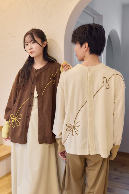 ラメフラワー刺繍2way配色カーディガン