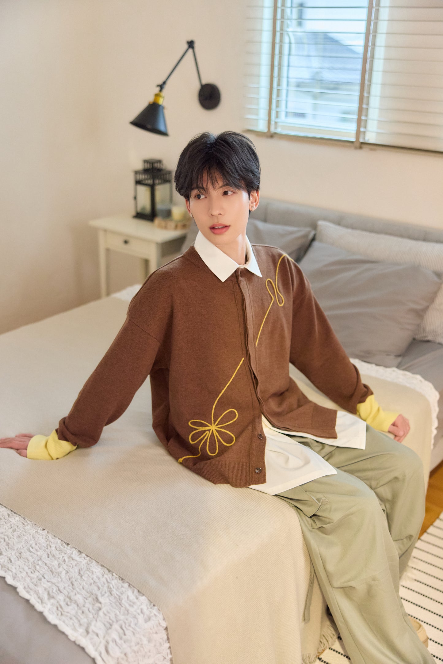 ラメフラワー刺繍2way配色カーディガン