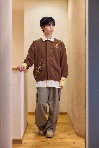 ラメフラワー刺繍2way配色カーディガン