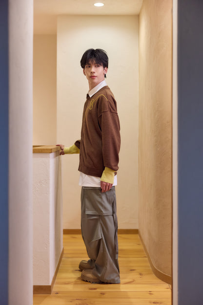 ラメフラワー刺繍2way配色カーディガン