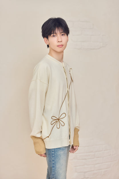 ラメフラワー刺繍2way配色カーディガン