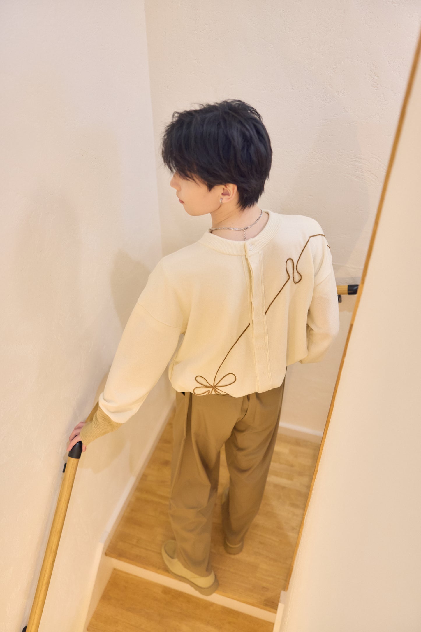 ラメフラワー刺繍2way配色カーディガン