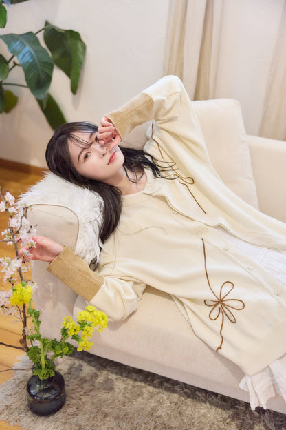 ラメフラワー刺繍2way配色カーディガン