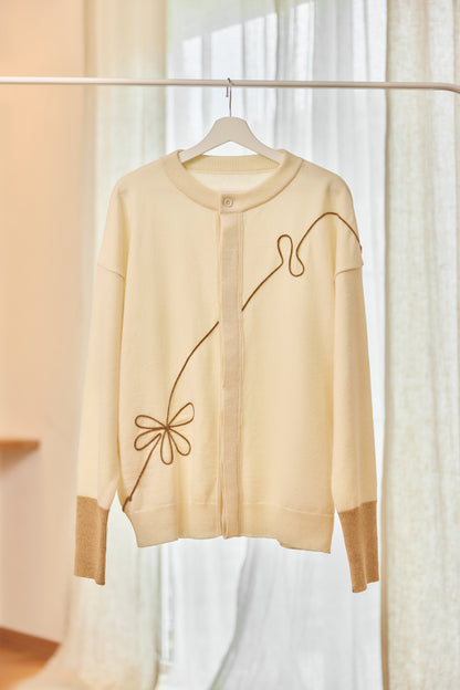 ラメフラワー刺繍2way配色カーディガン