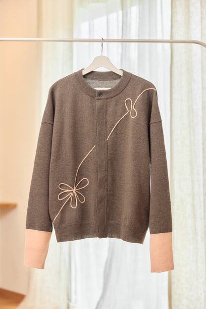 ラメフラワー刺繍2way配色カーディガン