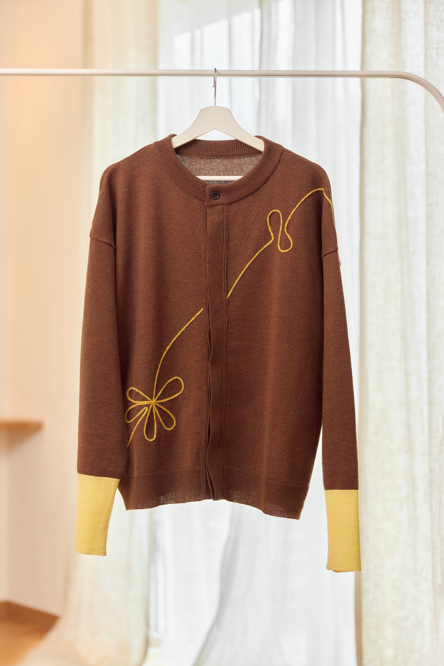 ラメフラワー刺繍2way配色カーディガン