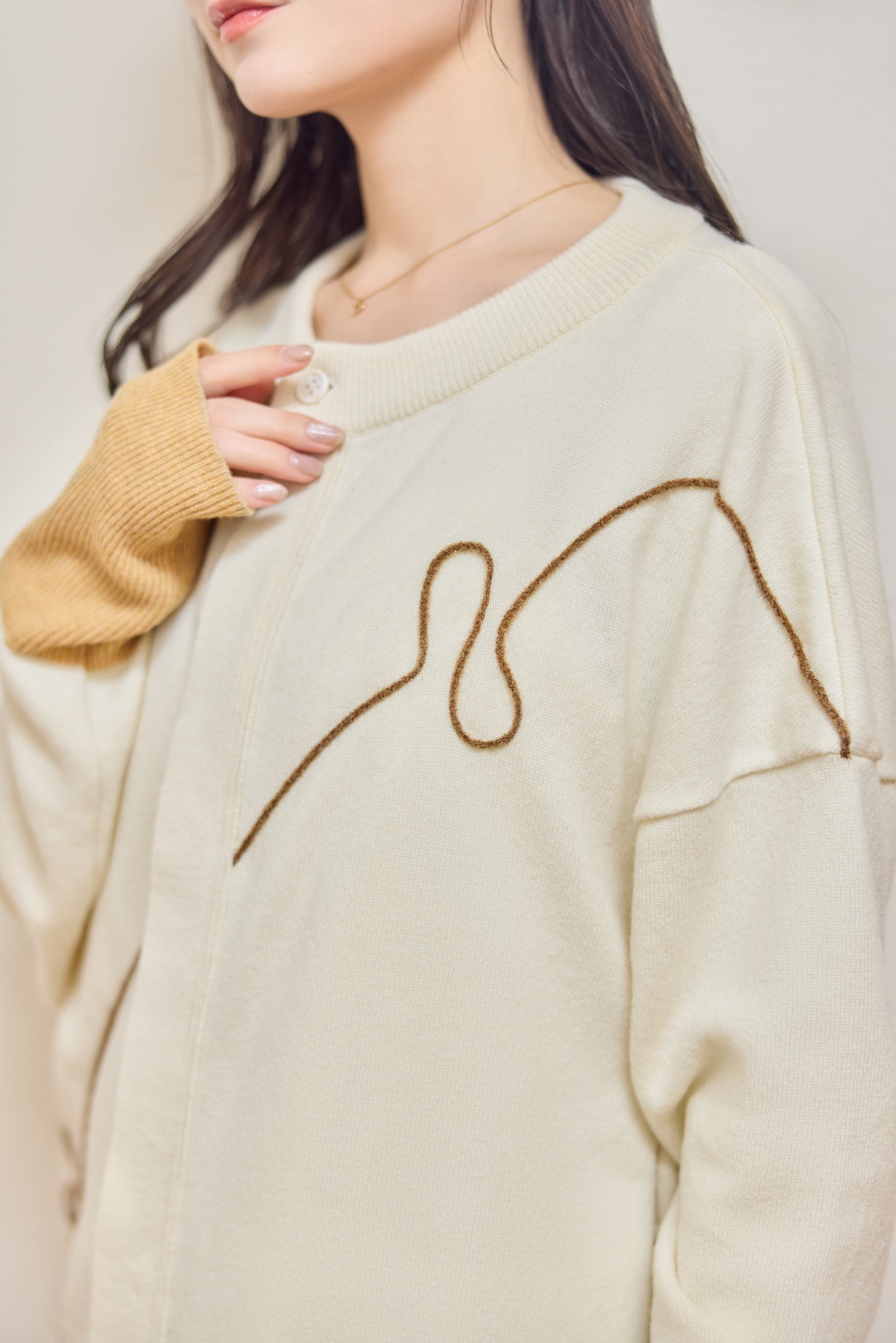 ラメフラワー刺繍2way配色カーディガン