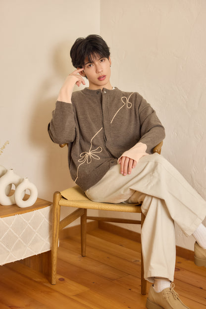 ラメフラワー刺繍2way配色カーディガン