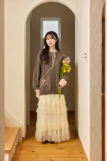 ラメフラワー刺繍2way配色カーディガン