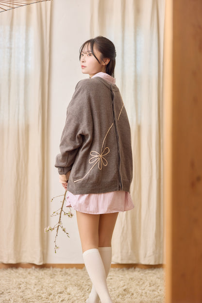 ラメフラワー刺繍2way配色カーディガン