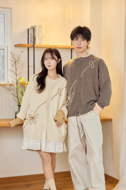 ラメフラワー刺繍2way配色カーディガン