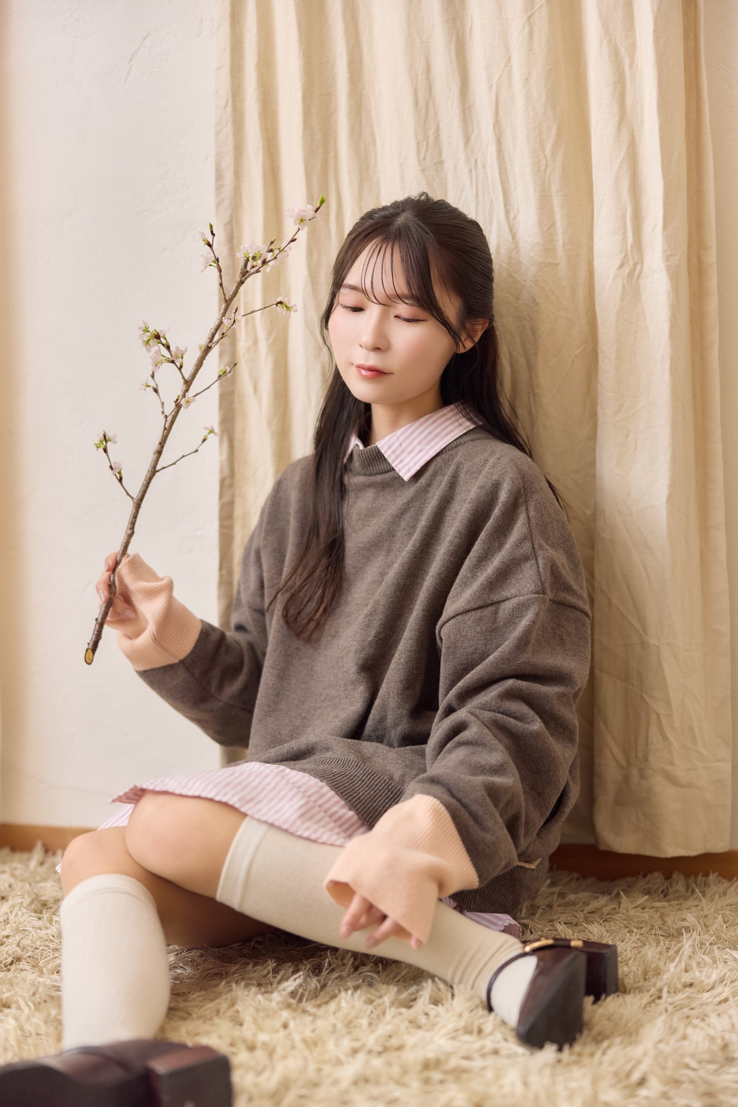 ラメフラワー刺繍2way配色カーディガン